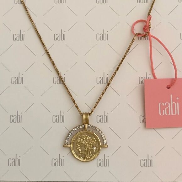 New CAbi Gold and Silver Coin Pendant Medallion Necklace w/Rhinestones - Picture 4 of 8